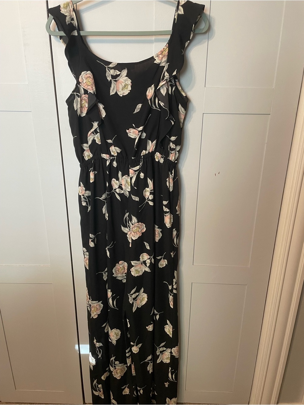 Xhilaration Black Floral Jumpsuit with Ruffle Straps